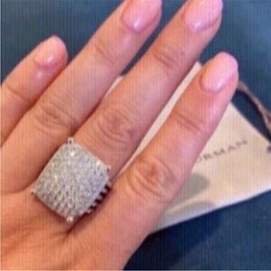 David Yurman Silver Pave Cushion Cocktail Ring with Dark Accent Bands sz8